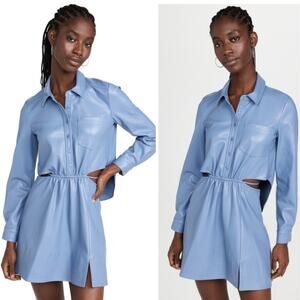 NWT$575 JONATHAN SIMKHAI Shaelyn Light Blue Vegan Leather Cutout Mini Dress 14 L